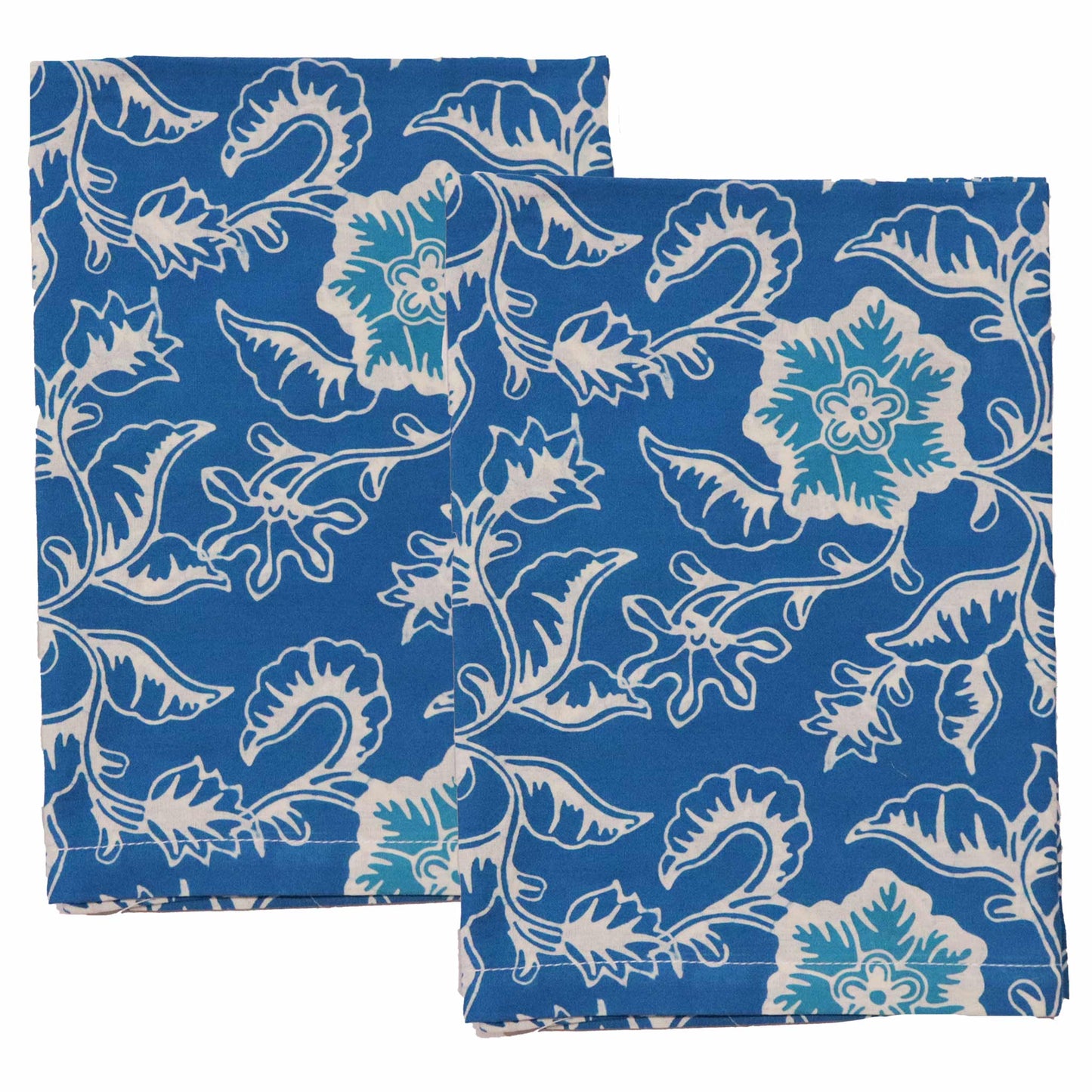 Batik Cloth Napkin Set of Four, Blue Tendril, Hand Dyed, 100% Cotton
