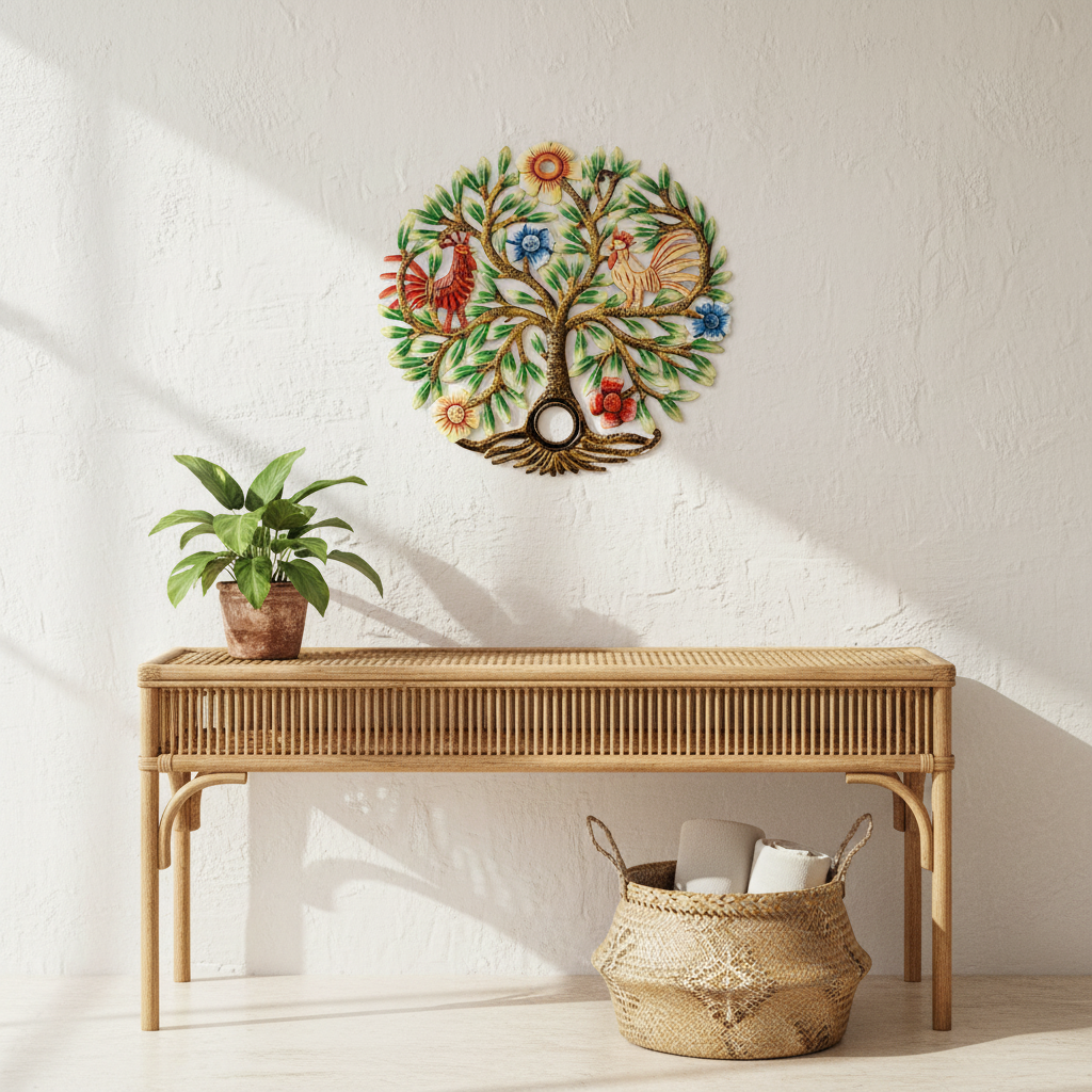 Painted Roosters in Tree - Lid