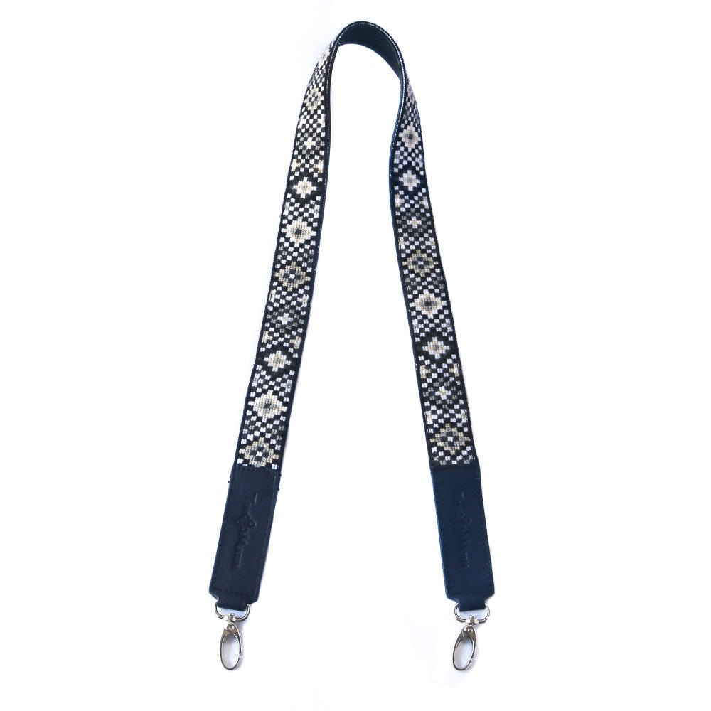 Mai Woven Bag Strap - Black & White with Leather