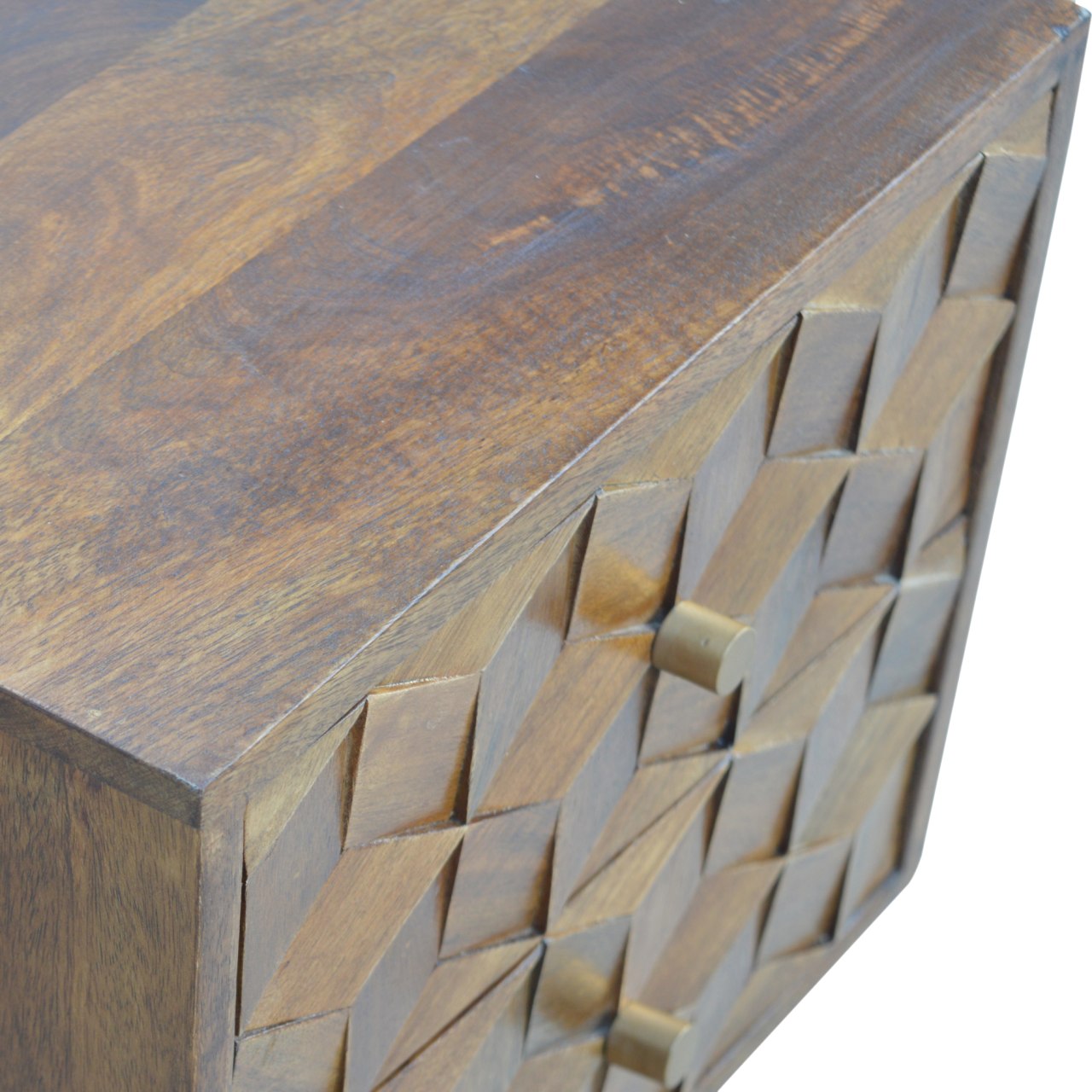 Chestnut Cube Carved Bedside Nightstand