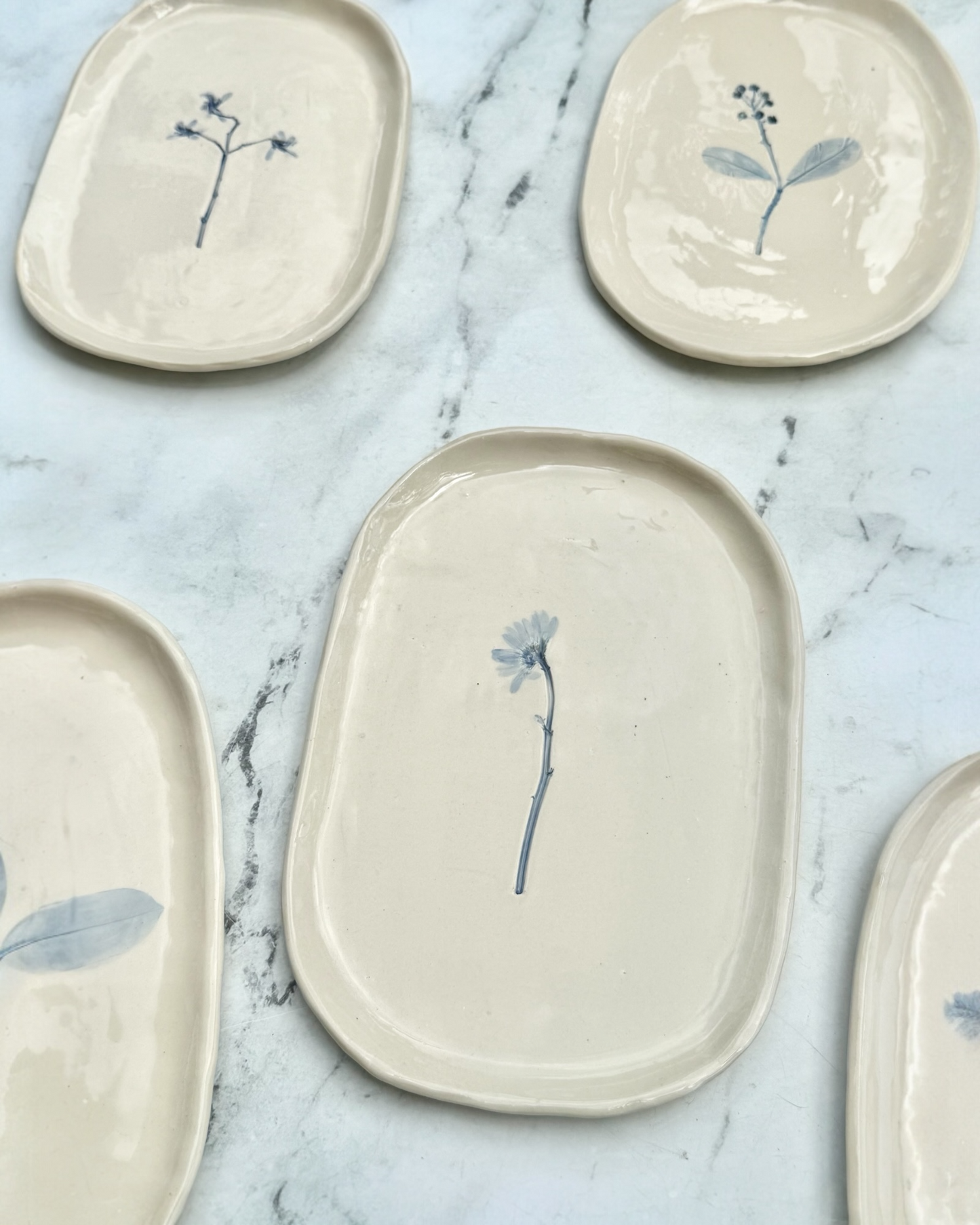 Hand-Painted Floral Tray, Blue