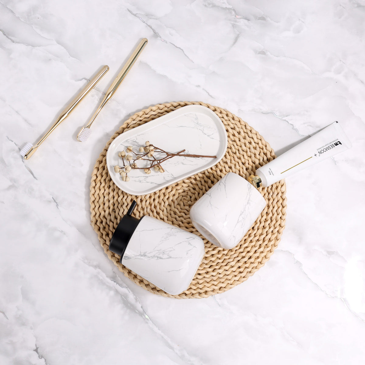 BosilunLife Marble Foaming Bathroom Set 3-Piece Recycled RebornClay™