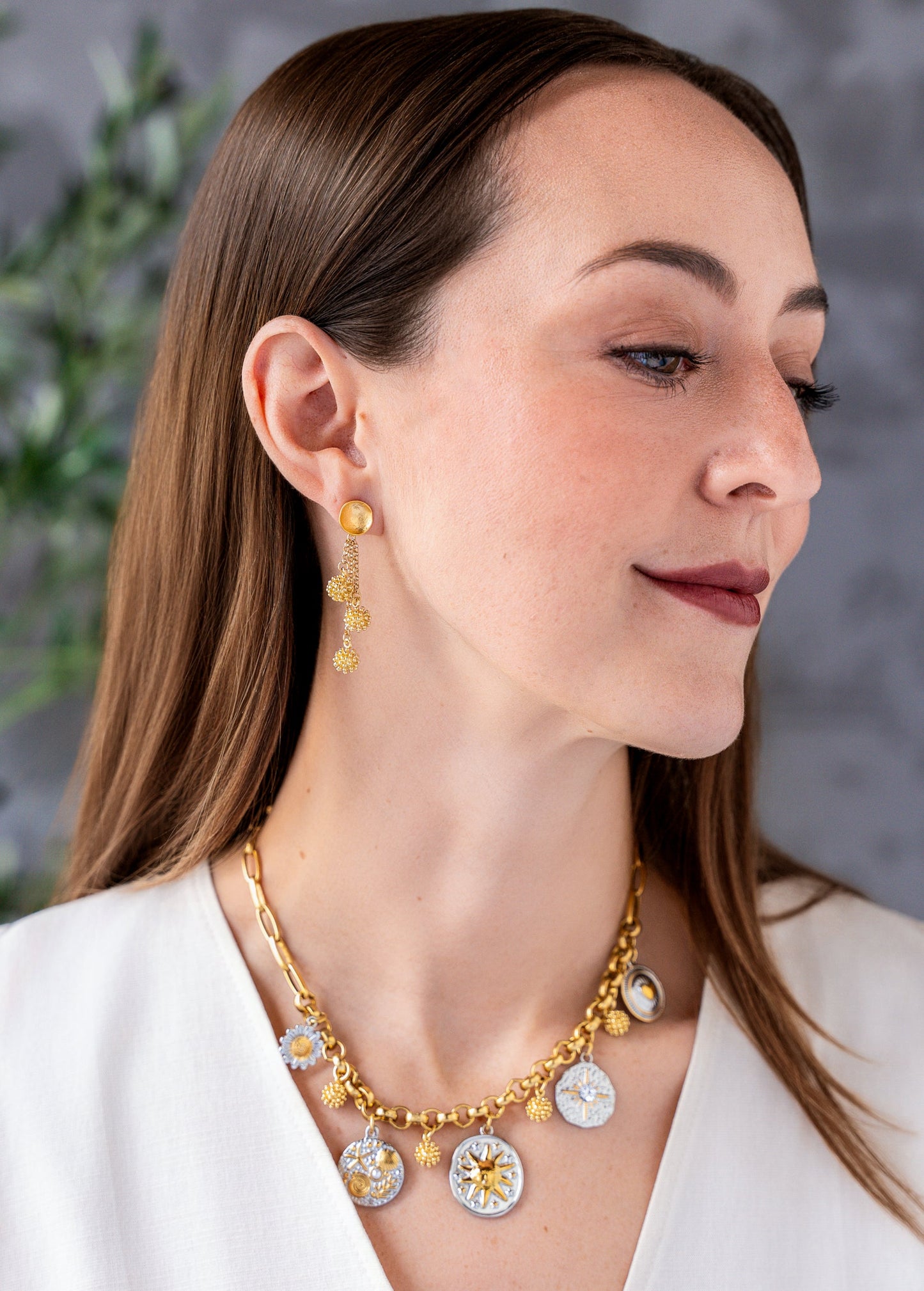 Gold Cluster Drop Earrings
