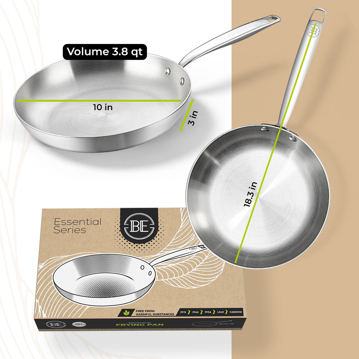BE | LIVING Essential Series Frying Pans (Triply stainless steel)