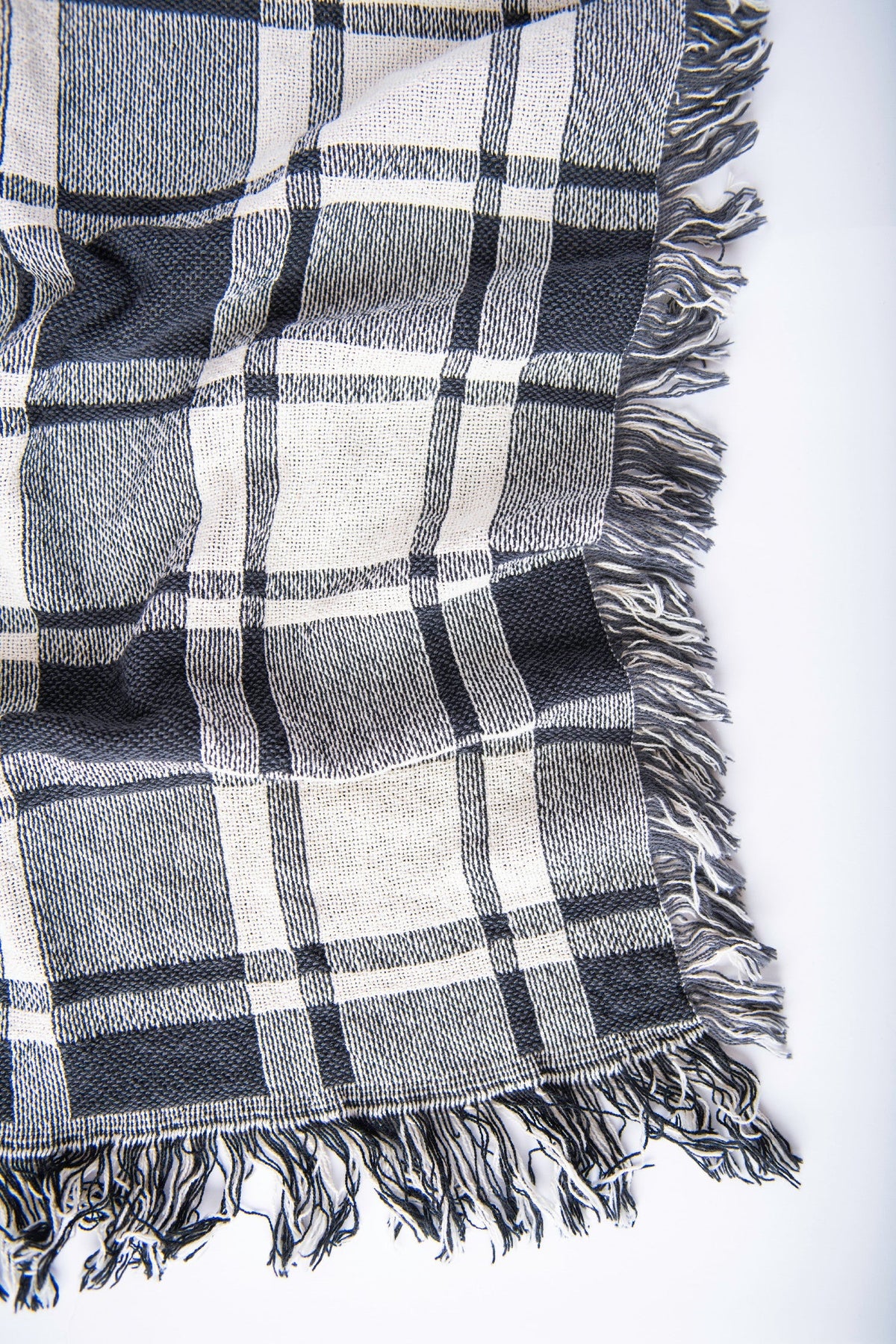 Black and White Plaid Jacquard Woven Throw