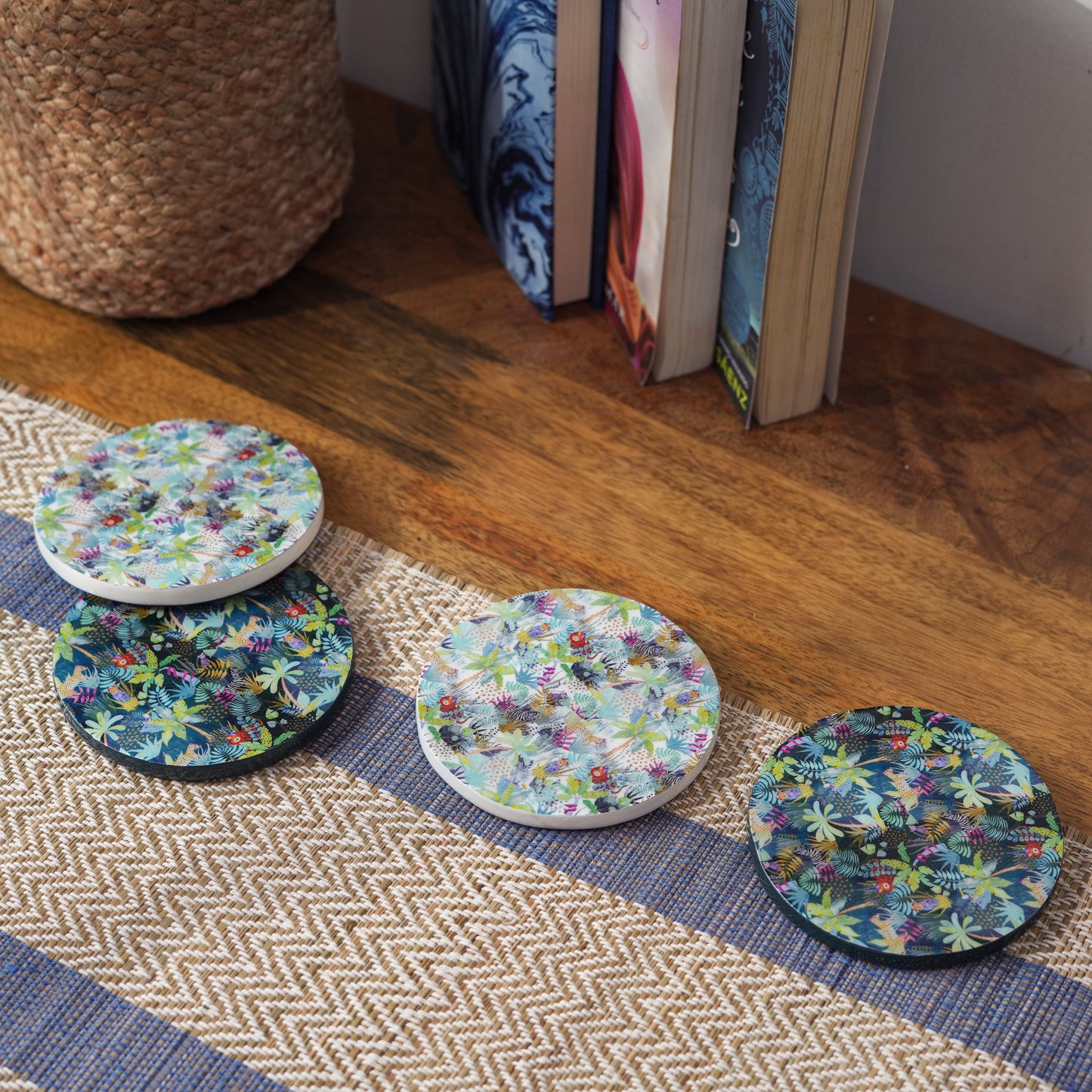 Jungle Bloom Multicolored Coasters – Set of 4