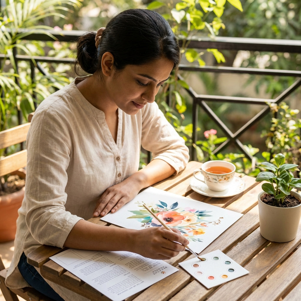 Brilliant Bouquet Watercolor Paint Set, Beginner Kit with Practice Sheets