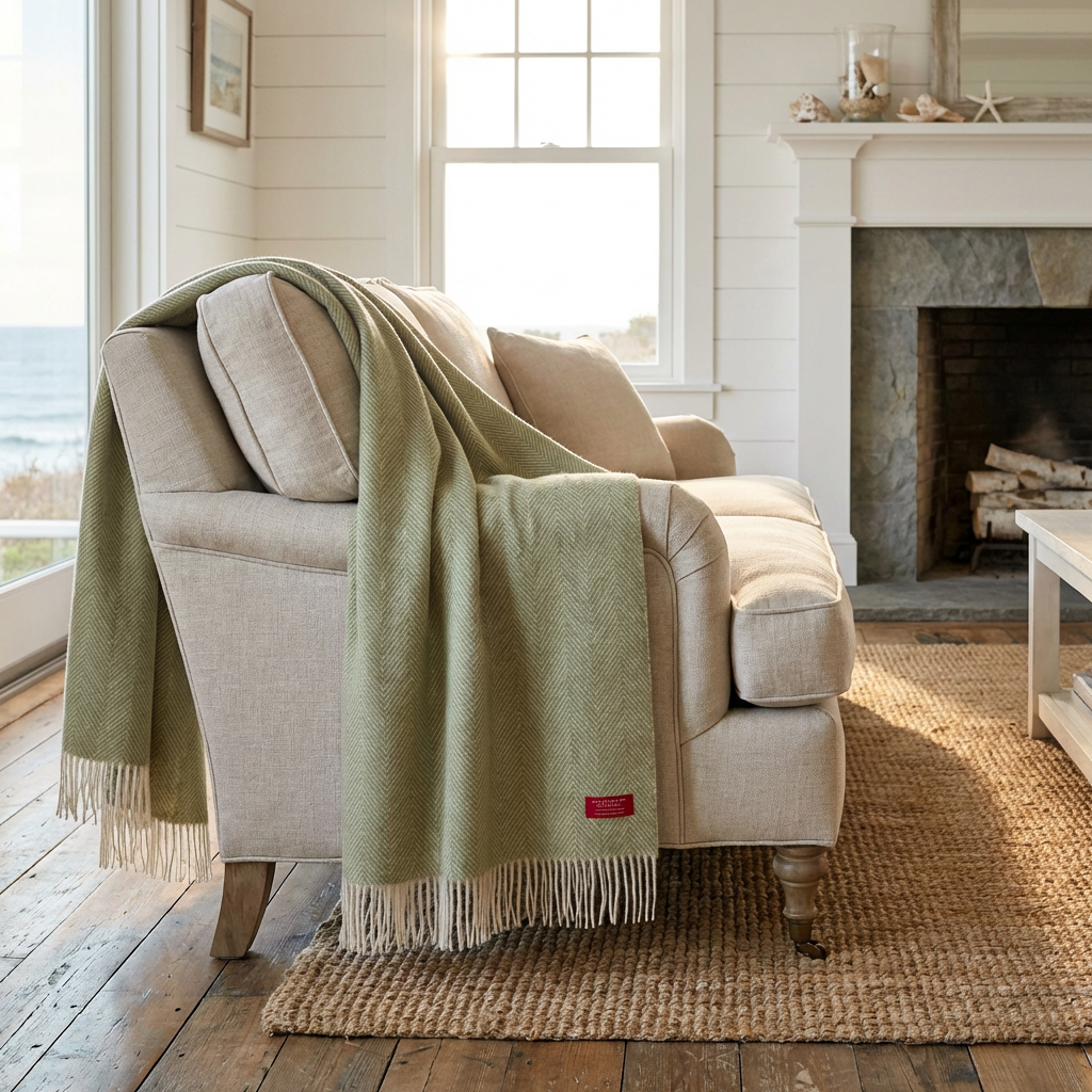 Southampton Home Merino Wool Herringbone Throw - Celery
