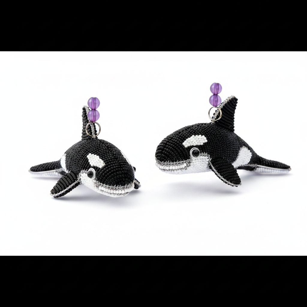 Orca Baby Beaded Figurine – Set of 2 | Handcrafted Glass & Acrylic Bead Sculpture