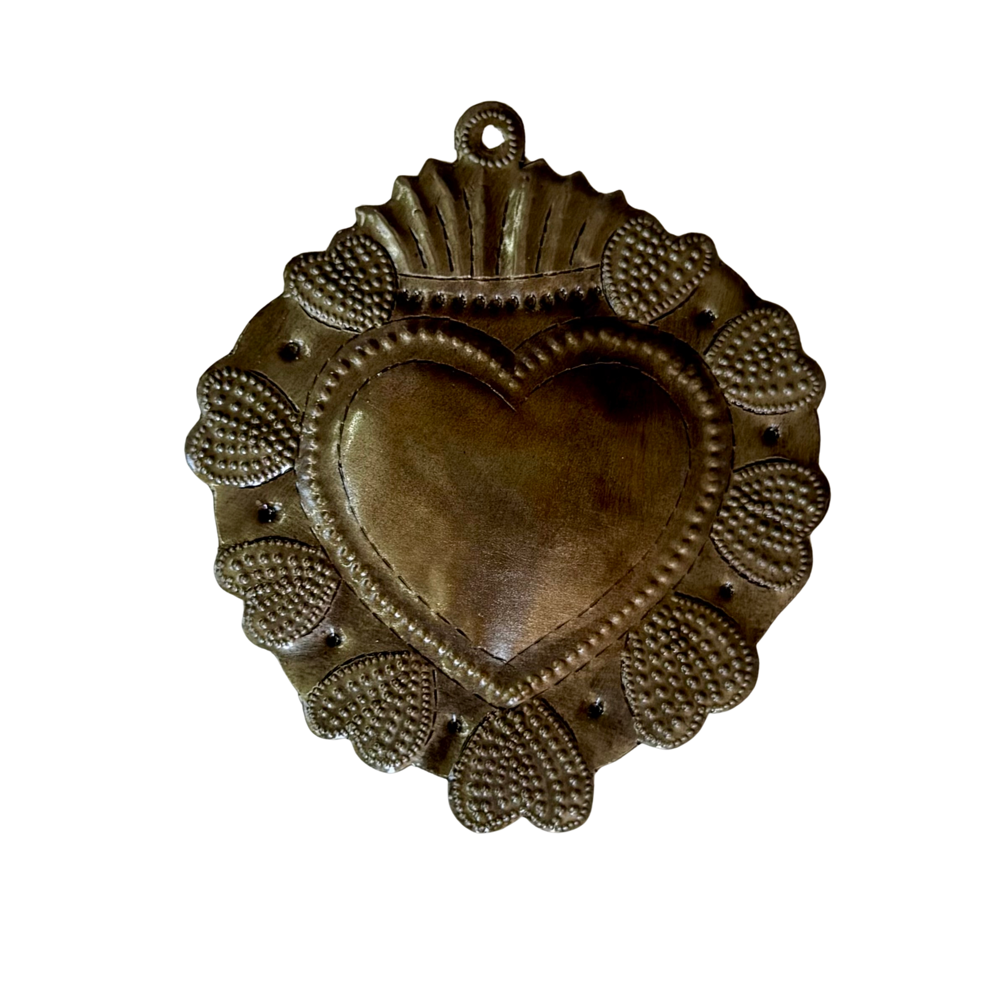 Sacred Heart, Wall Decor, Handmade Metal Haiti 4.5" x 5.25"