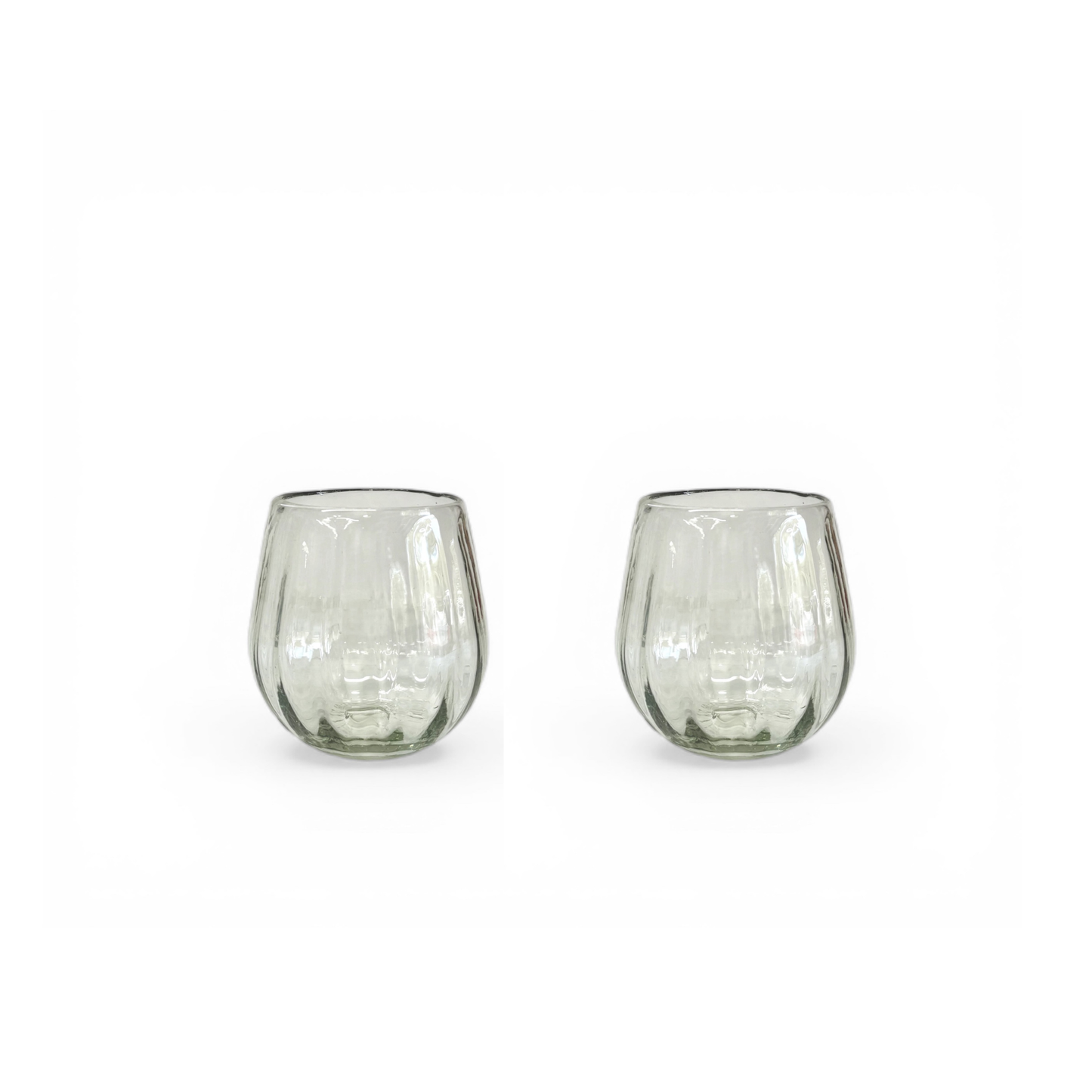 Handblown Oval Fluted Glass, Set of 2
