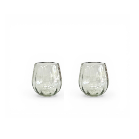 Handblown Oval Fluted Glass, Set of 2