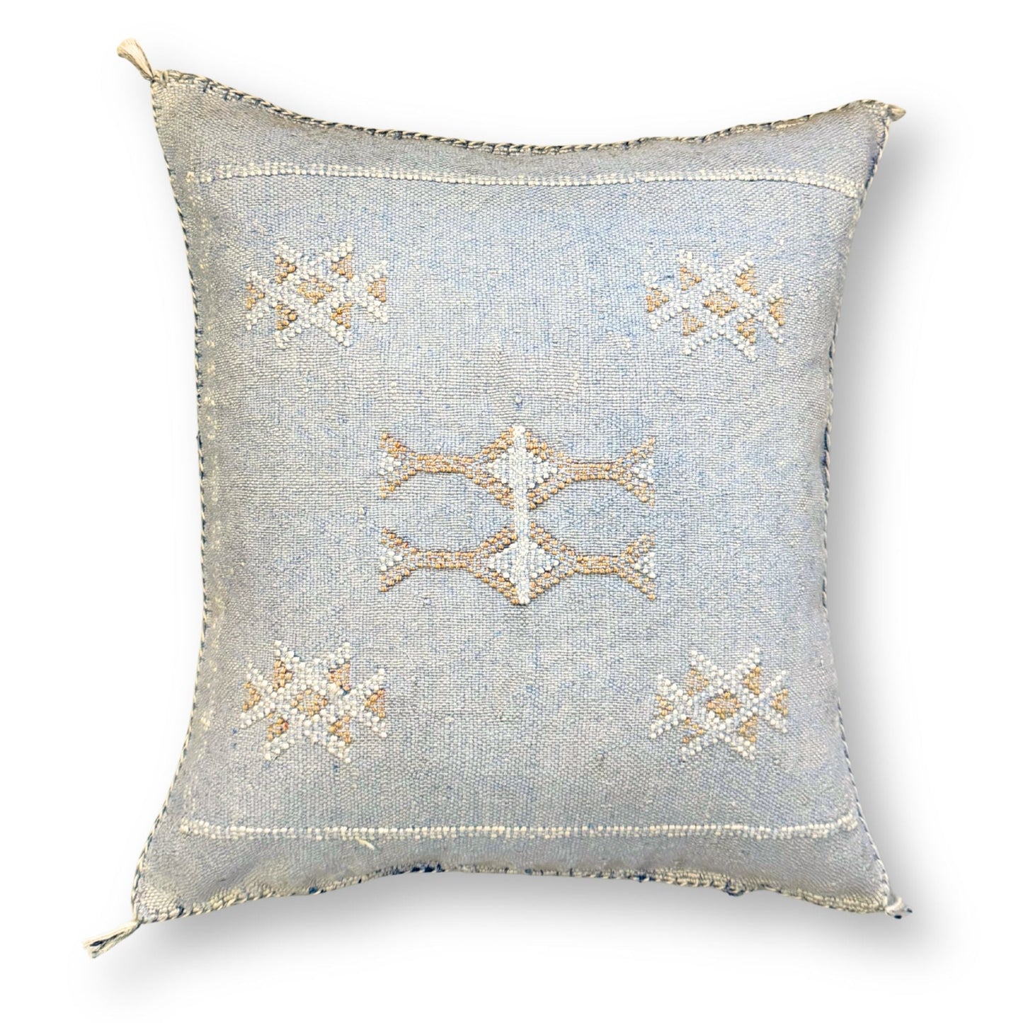 Light Blue Sabra Cactus Silk Kilim Pillow Cover | Handwoven Moroccan Home Decor