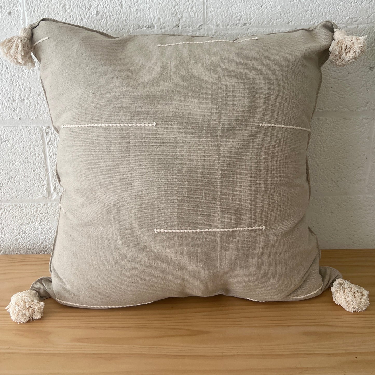 Cotton Tassel Pillow with Embroidered Detail