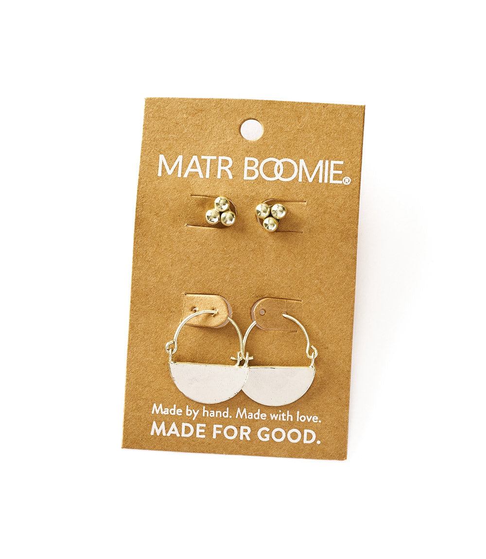 Diya Stud and Hoop Earrings - Set of 2