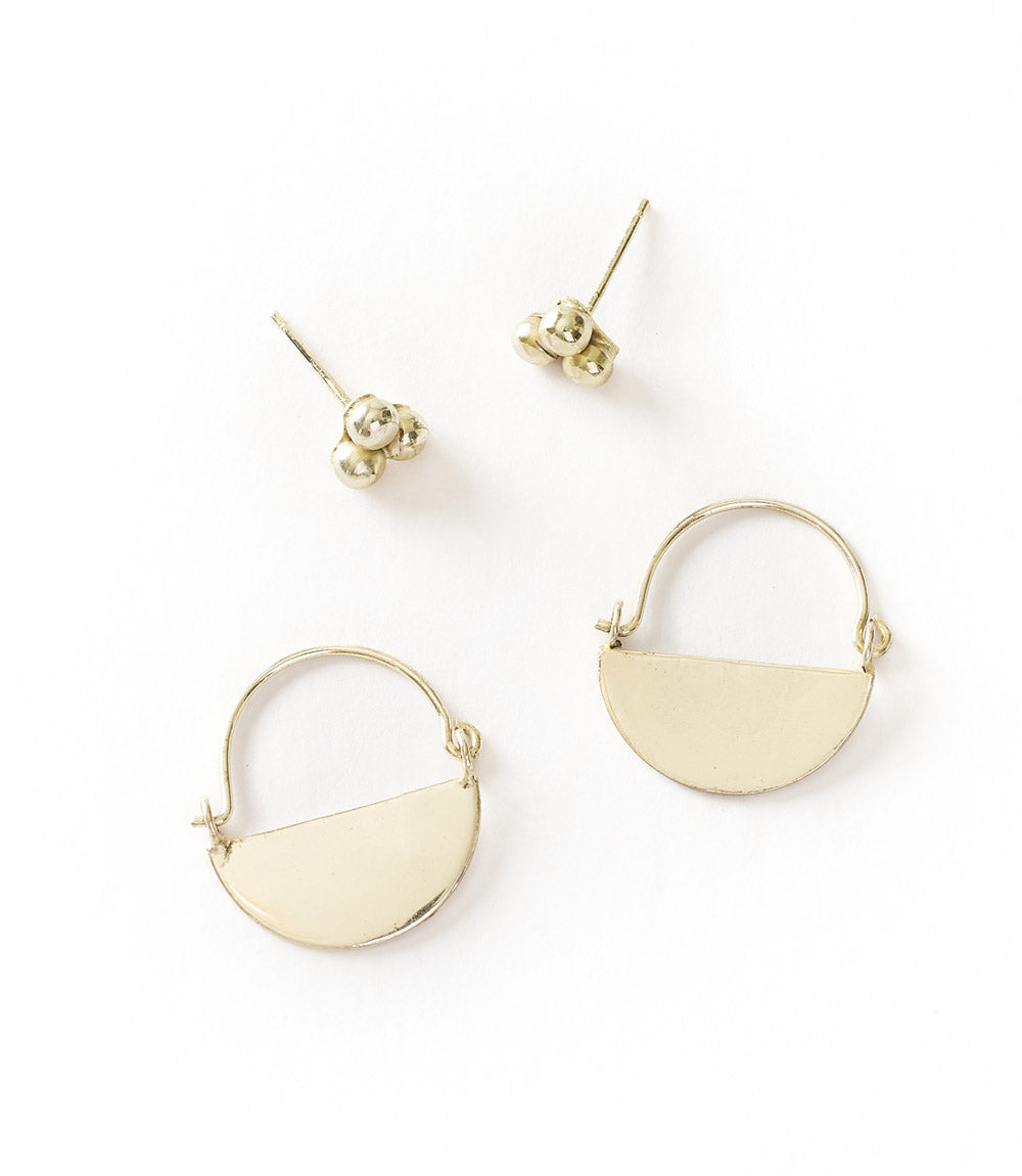 Diya Stud and Hoop Earrings - Set of 2