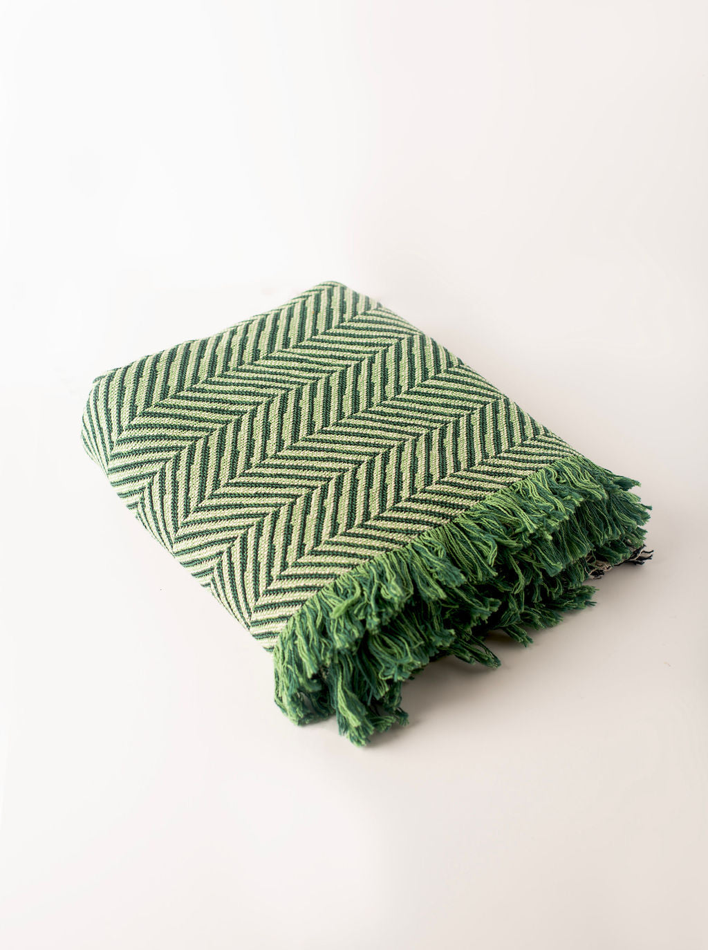 Green Herringbone Jacquard Woven Throw