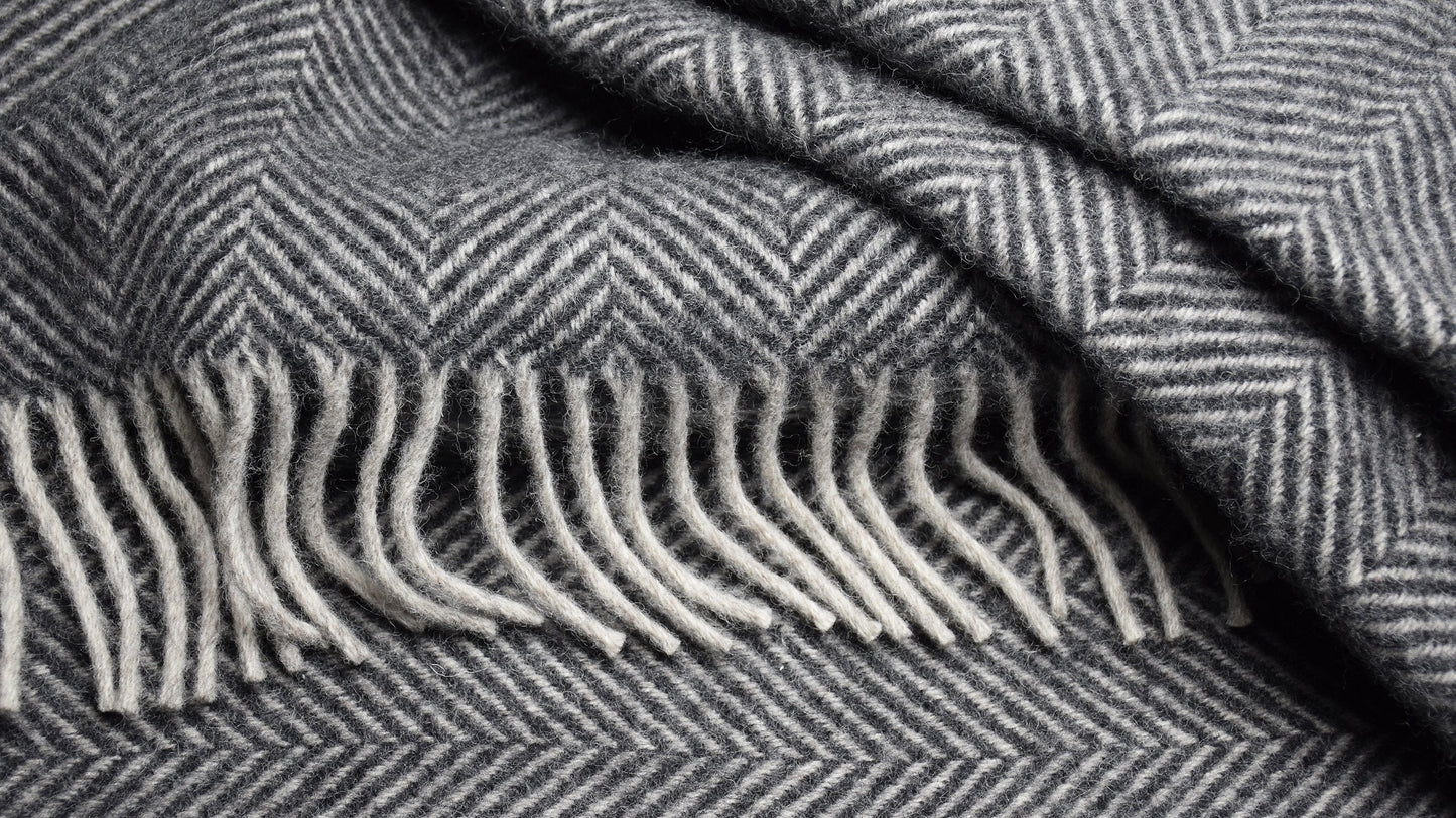 Highland Tweeds Herringbone  Pure New Wool Throw - Charcoal