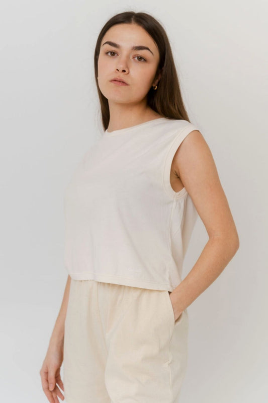 Camiseta crop sin mangas - Marfil Antiguo