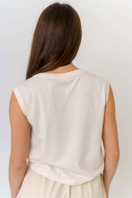 Camiseta crop sin mangas - Marfil Antiguo