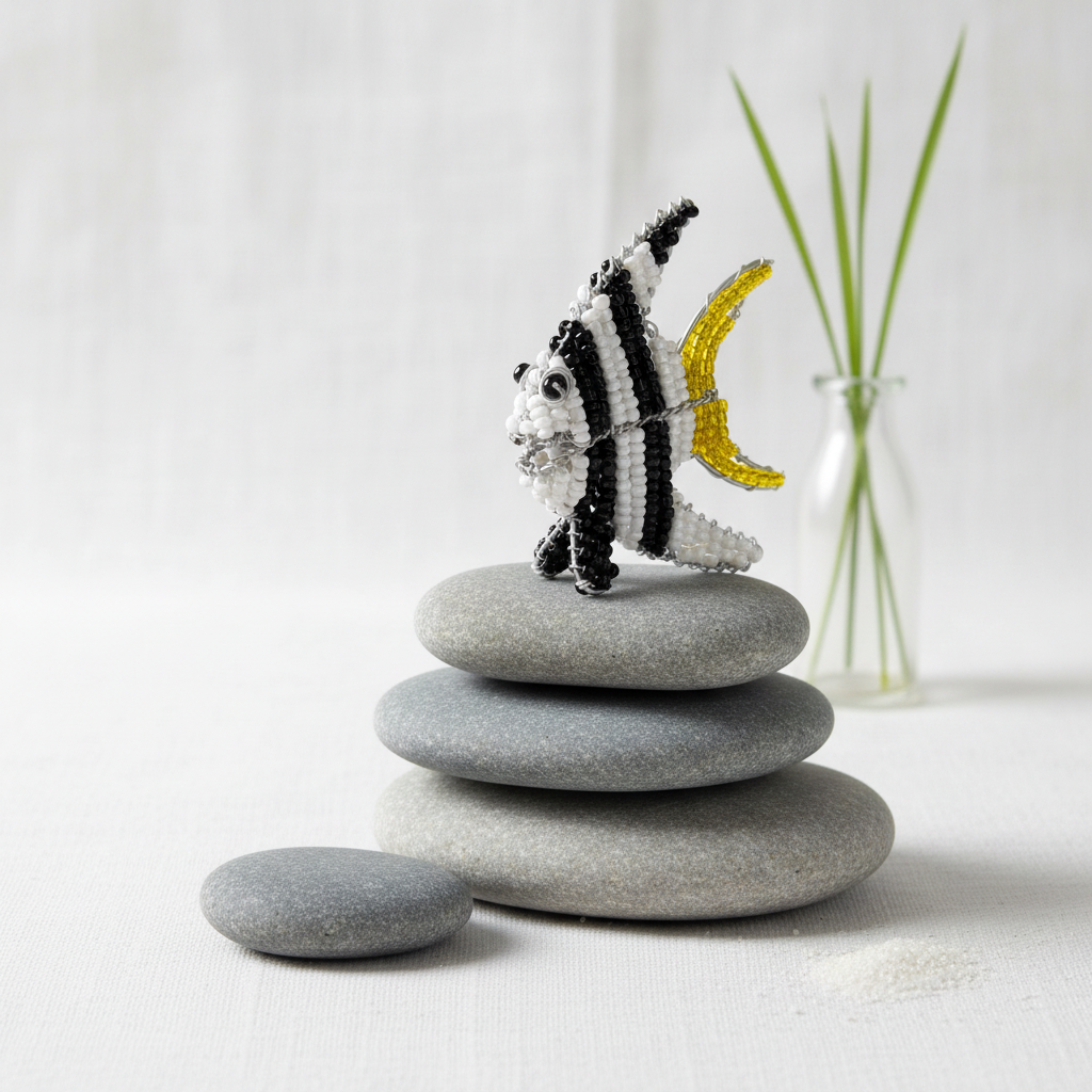 Handmade Beaded Minimal  Angel  Fish – Haitian  Artisan Coastal Décor. (Set of 3)
