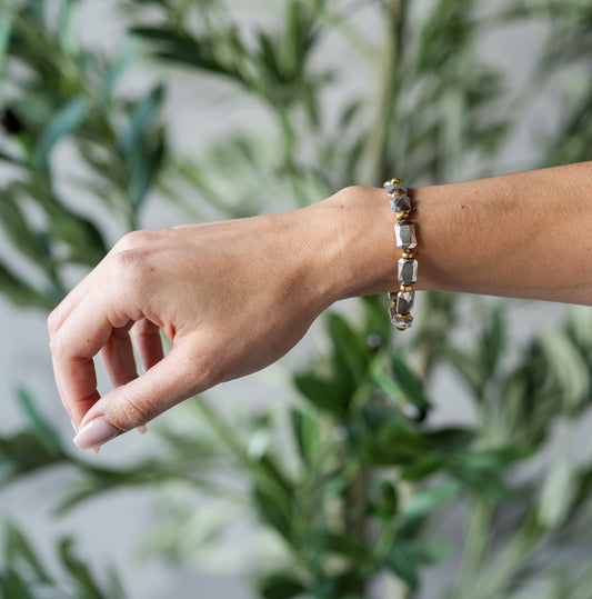 Mixed Metal Rectangle Bead Bracelet