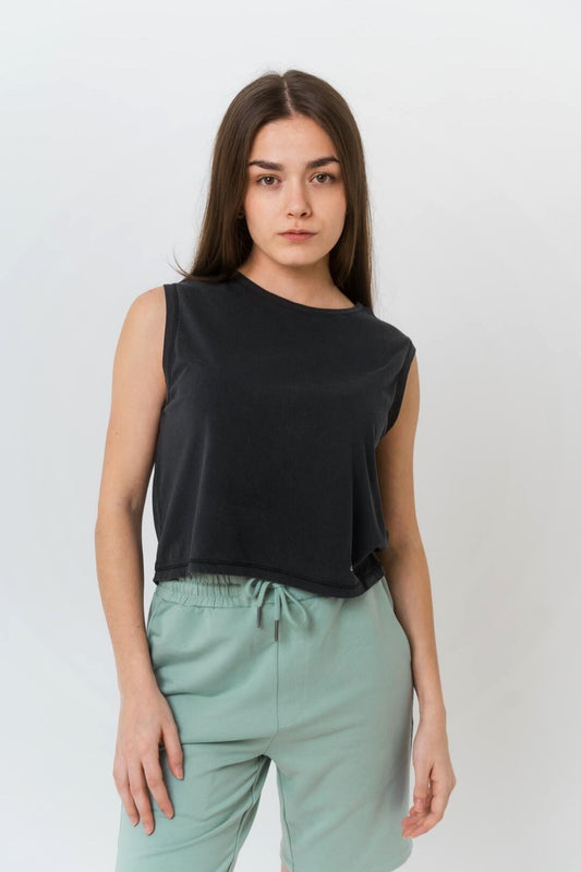 Camiseta crop sin mangas - Gris Carbón Antiguo