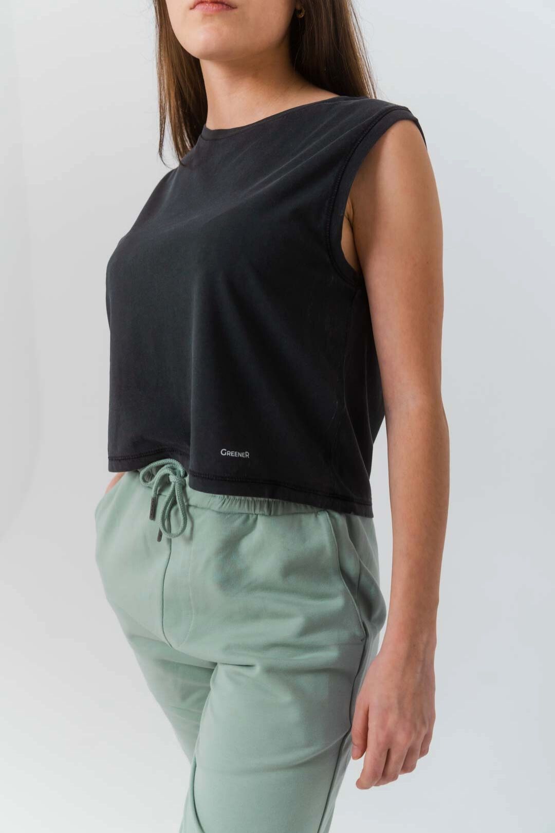 Camiseta crop sin mangas - Gris Carbón Antiguo