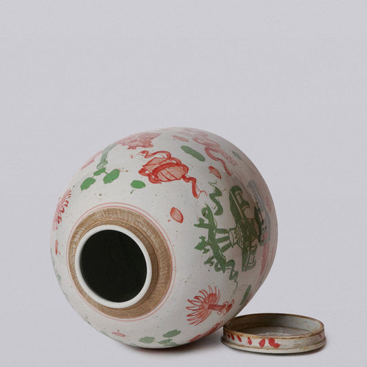 Pink and Green Rustic Porcelain Ancient Treasures Large Jar