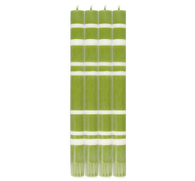Striped Dinner Candles in Pistachio Green and Pearl
