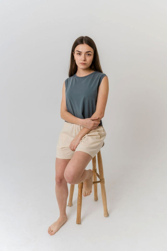 Camiseta crop sin mangas - Azul Antiguo