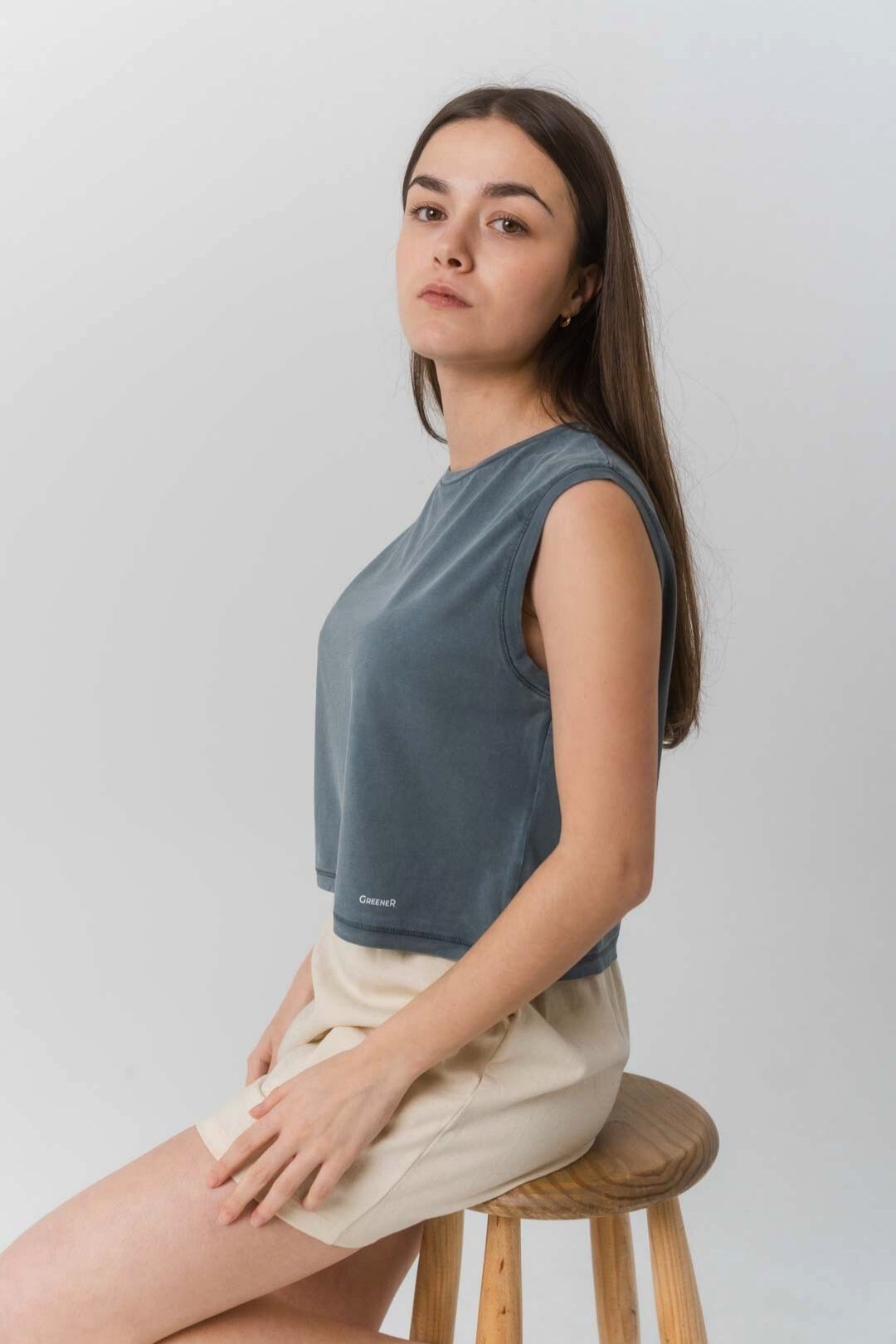 Camiseta crop sin mangas - Azul Antiguo