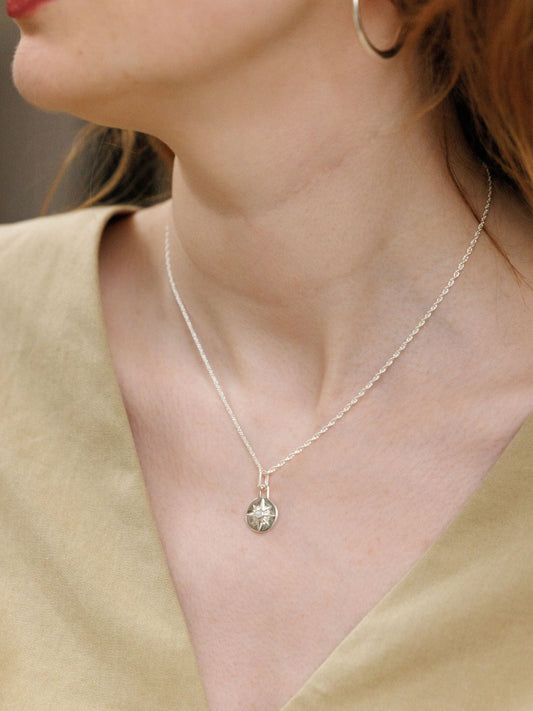 Sterling Silver Mother of Pearl Mini Necklace 16" - Astrid | No More Nobody