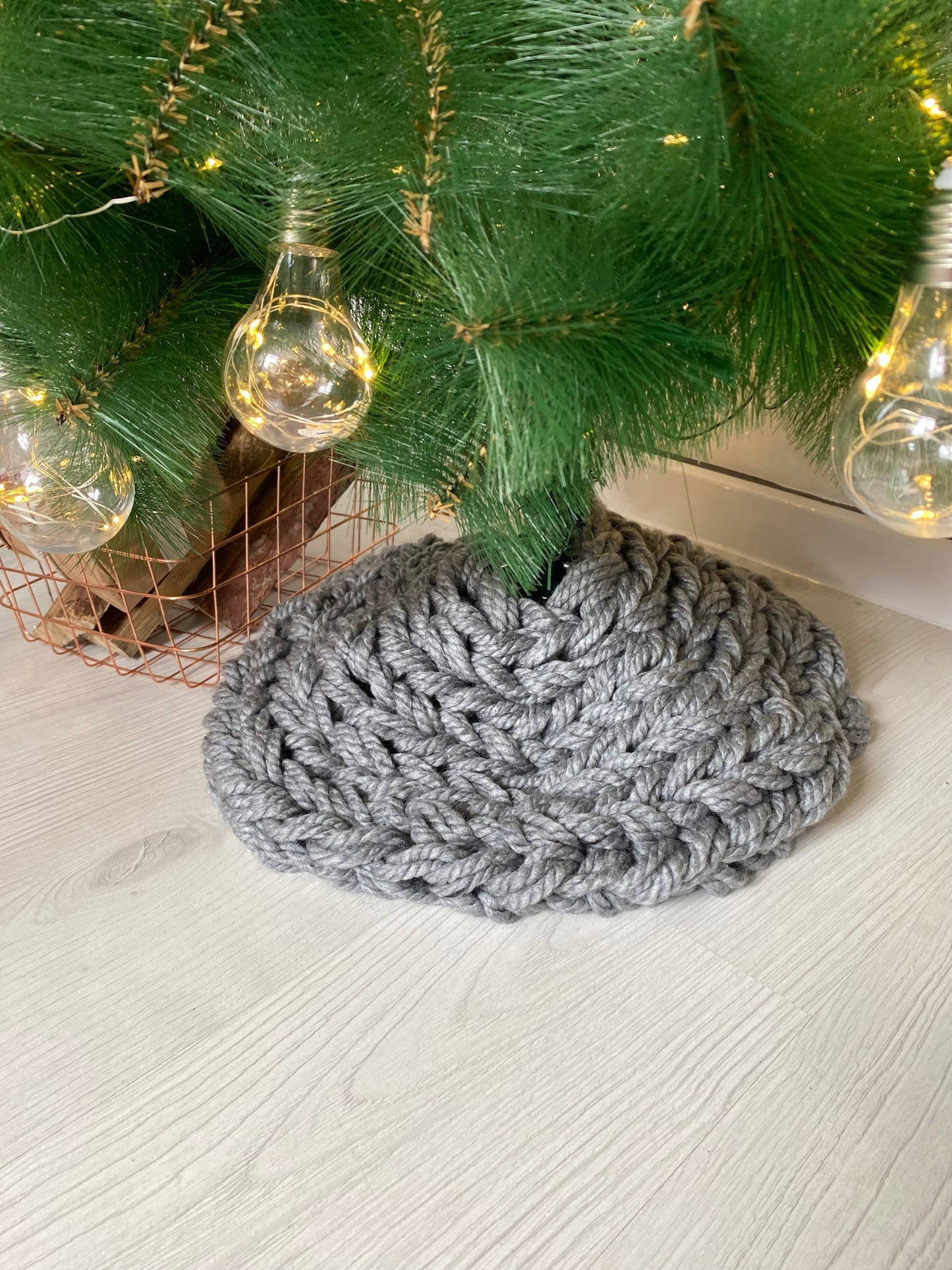 Gray Chunky-Knitted Christmas Tree Skirt | US Stock