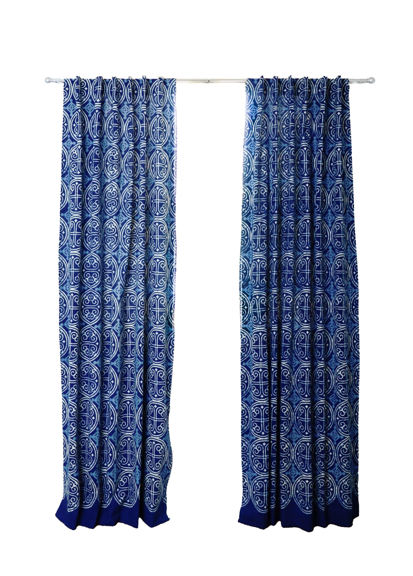 Indigo Cotton Curtain, Eco-Friendly Window Panel - Greece