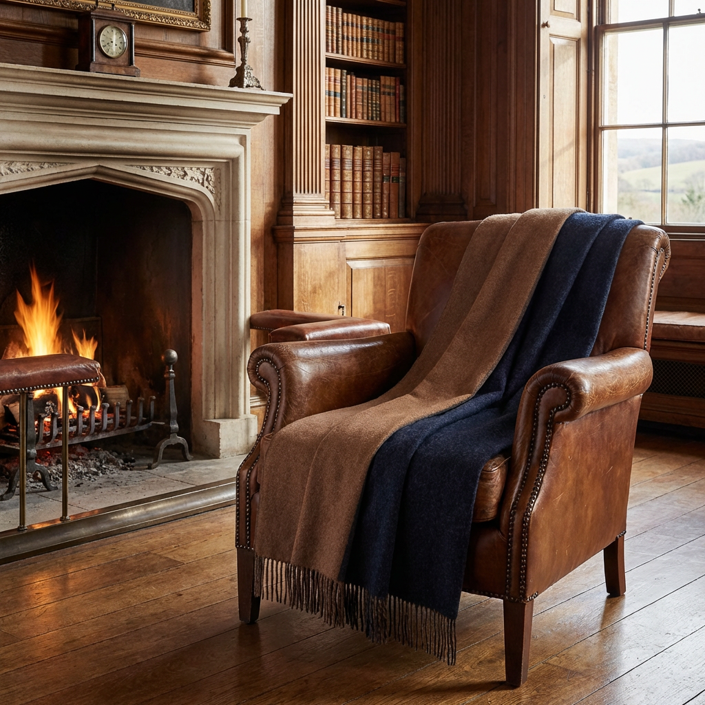 Highland Tweeds Reversible Double Cloth Throw - Charcoal/Camel