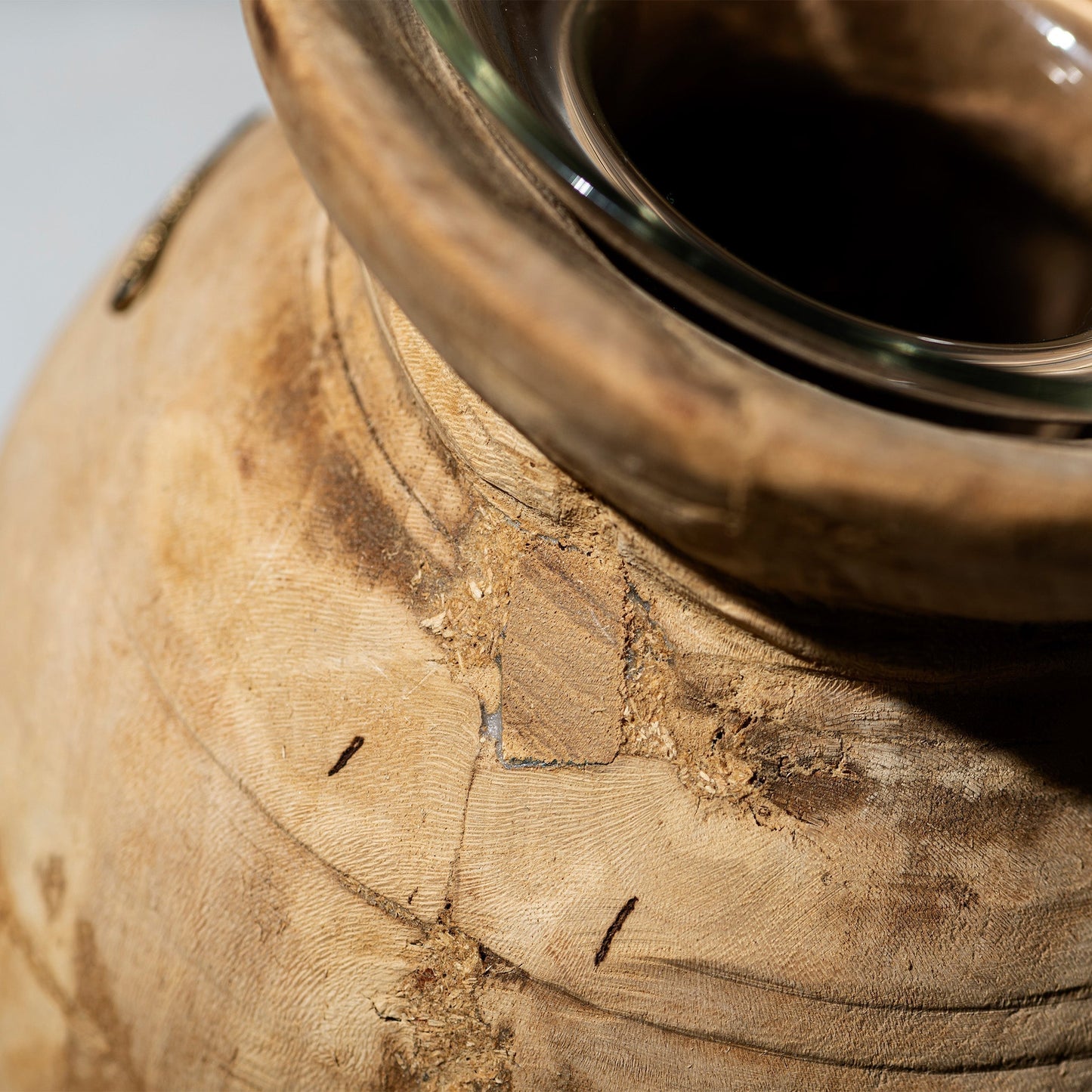 Vintage Wooden Pot with Glass Cylinder