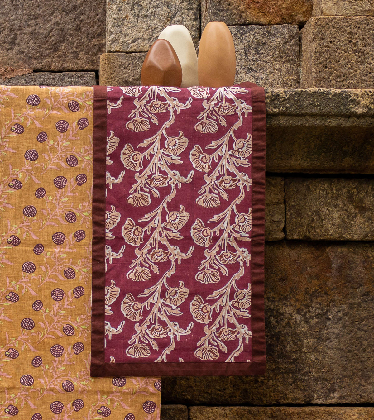 Bella Hand Printed Table Runner - Wine Red