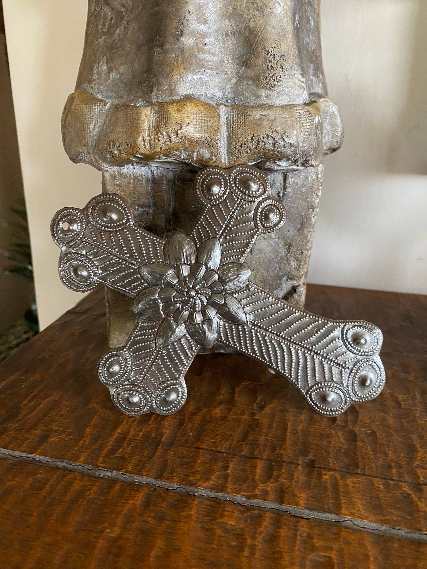 Recycled Metal Cross, Milagro, Upcycled Art  5" x 7"