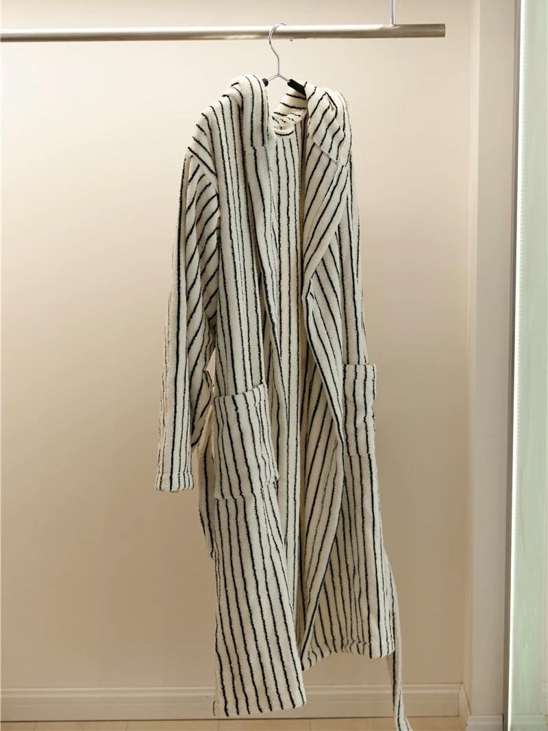 Scandi Retro 100% Long-stapled Cotton Stripe Hooded Bathrobe