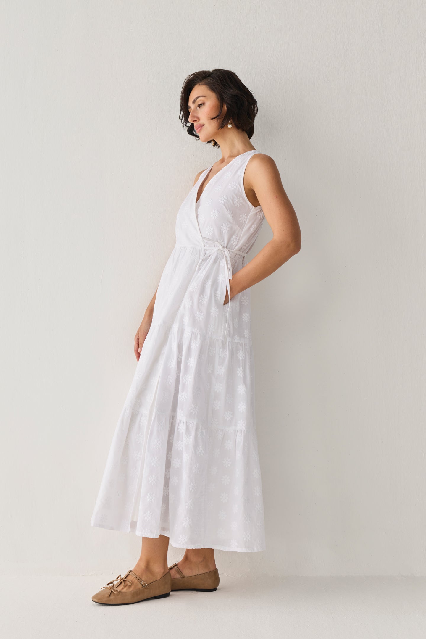 The Embroidered Tiered Wrap Maxi Dress