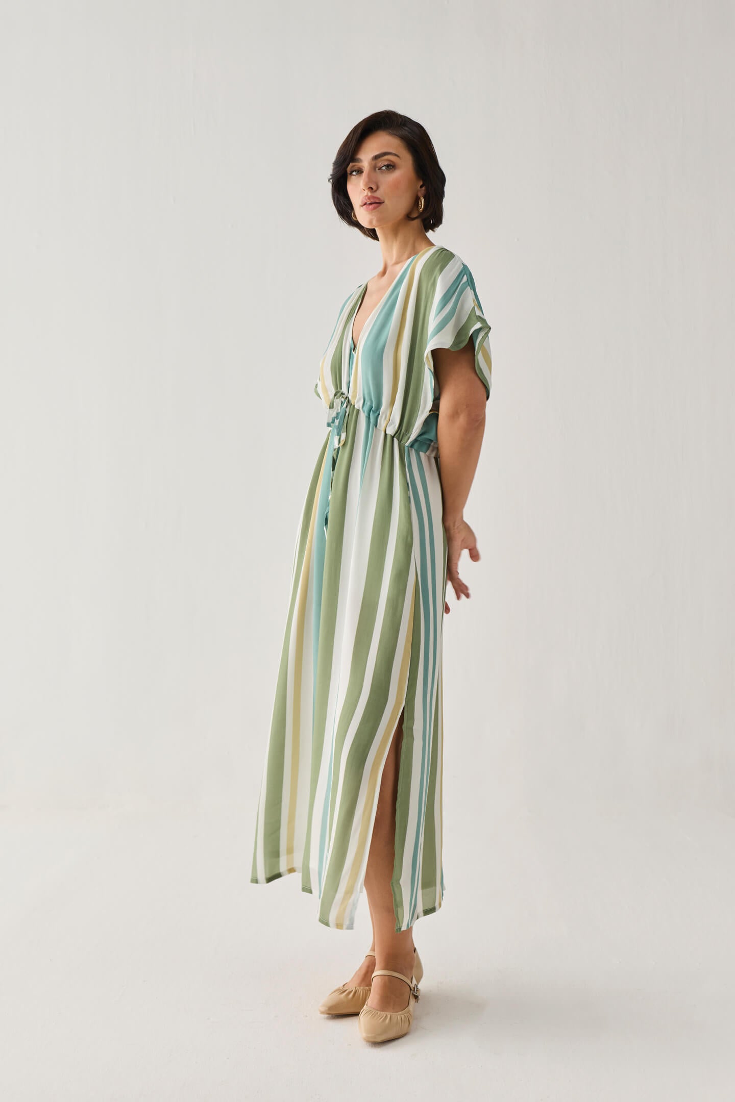 Gathered Maxi Dress in Stripes