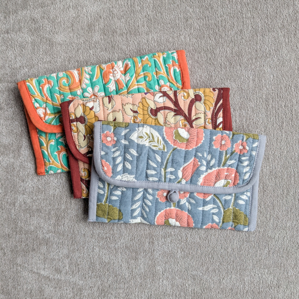 Quilted Block Printed Cotton Pouches