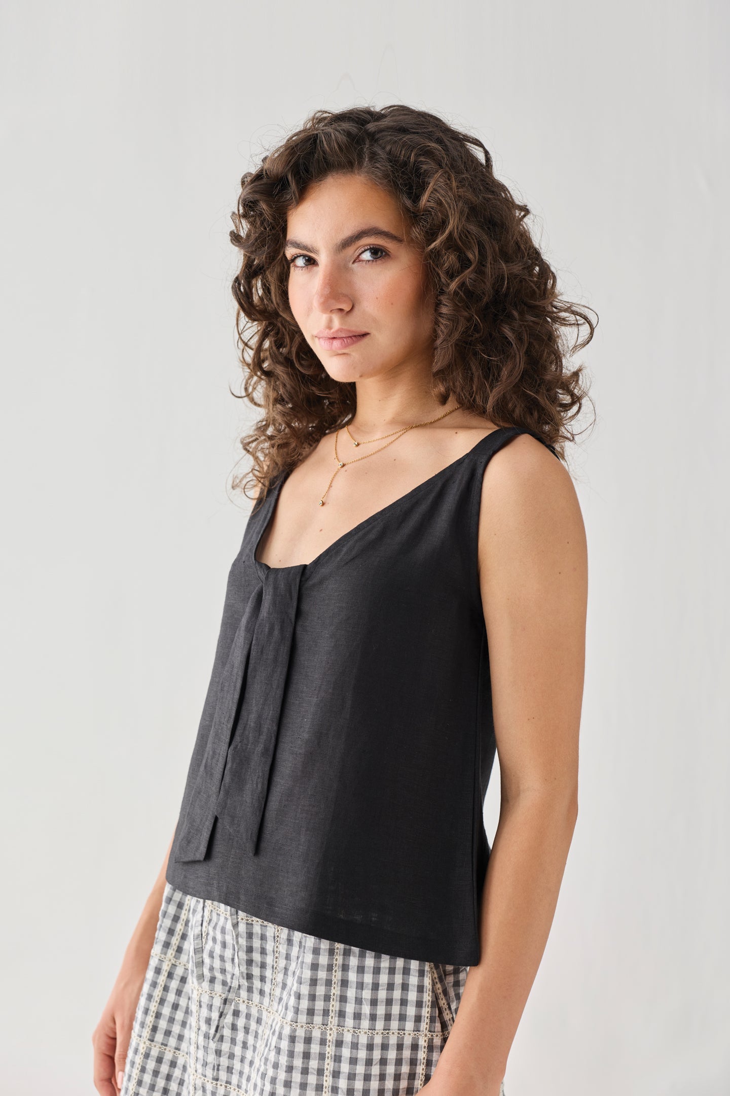 Hemp Front Tie Cami Top in Black