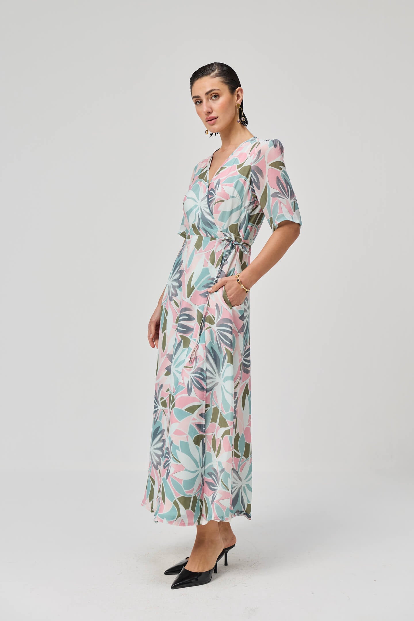 Maxi Wrap Dress in Multi Florals