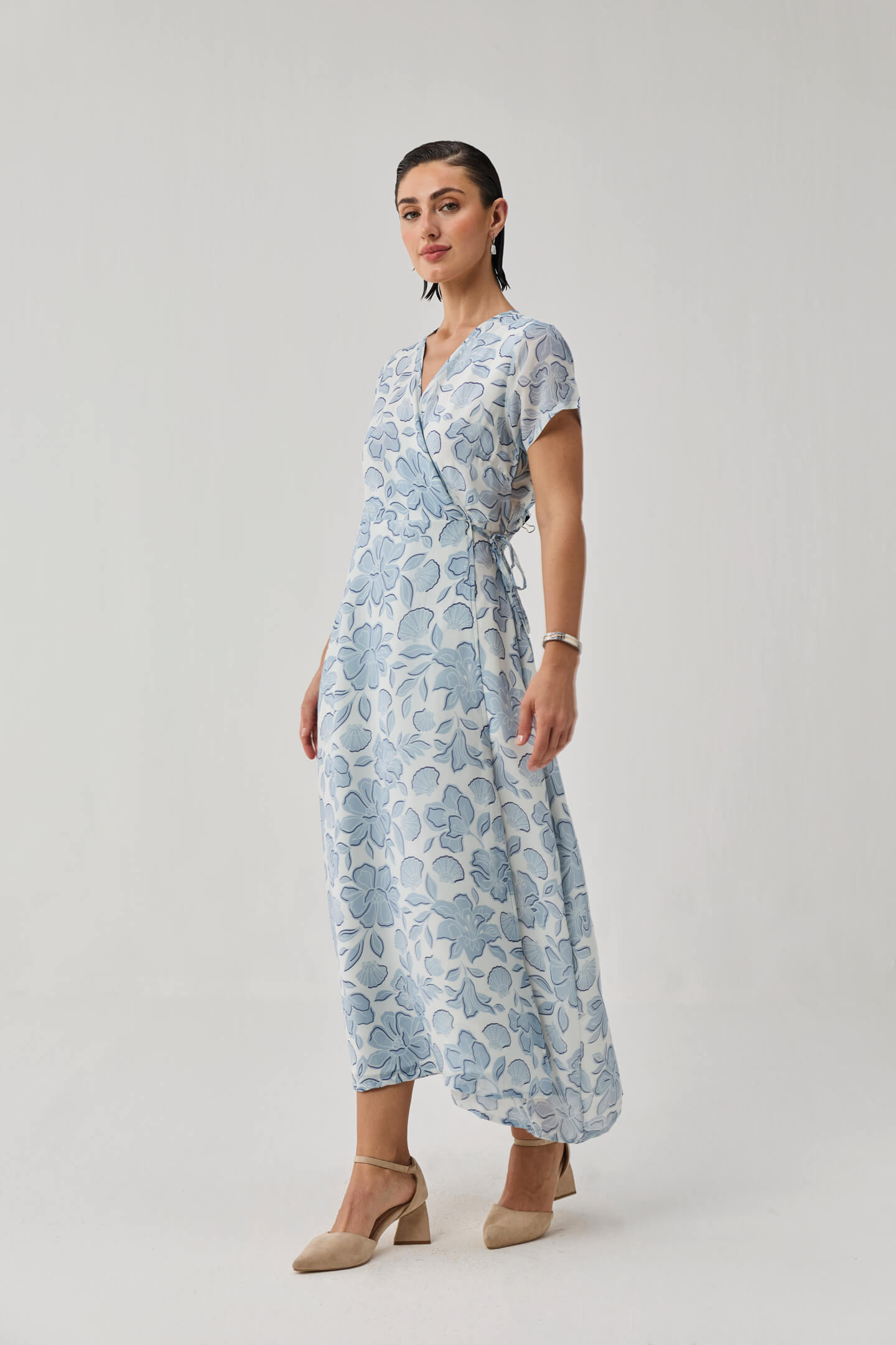Maxi Wrap Dress in Soft Blue Florals