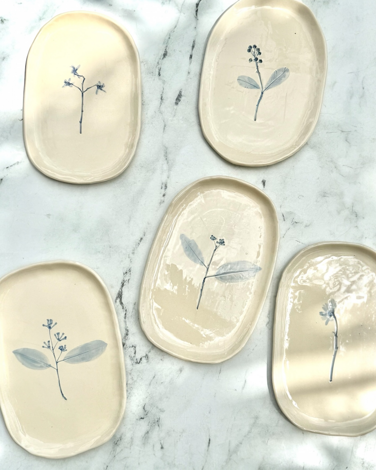 Hand-Painted Floral Tray, Blue