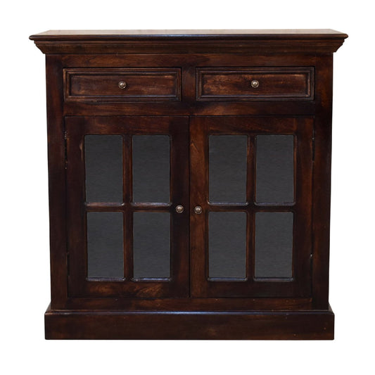 Solid Wood Light Walnut Cabinet with Glazed Doors