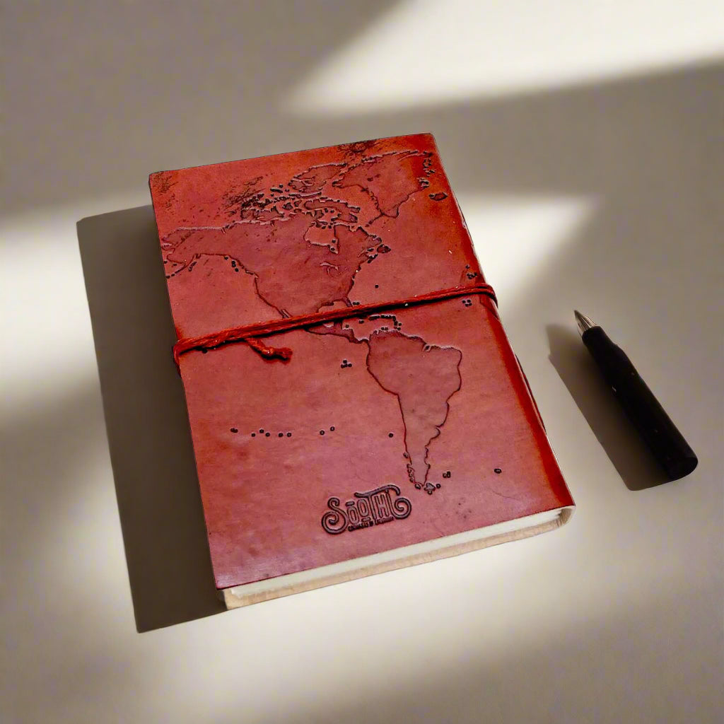 Vintage World Map 7x5 Handmade Leather Journal