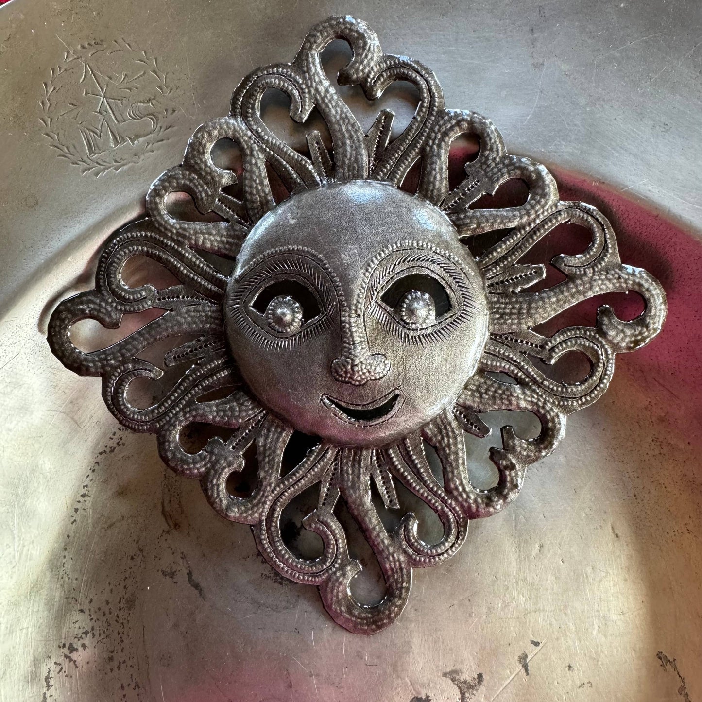 Decorative Ray of Sunshine, Mini Sunface, Metal Decor, 7"